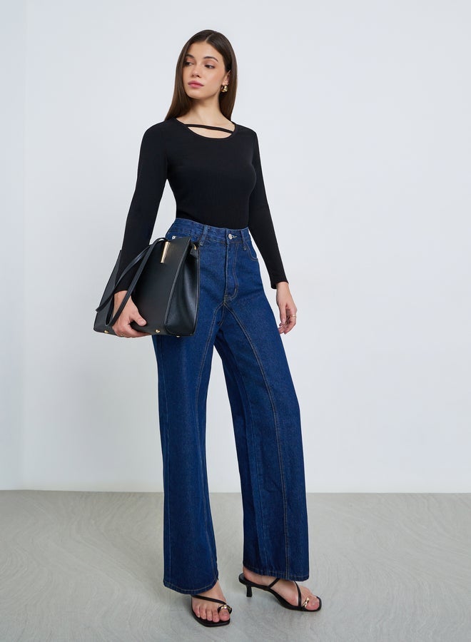 Styli Women Black Long Sleeve Cutout Knit Top - Image 2